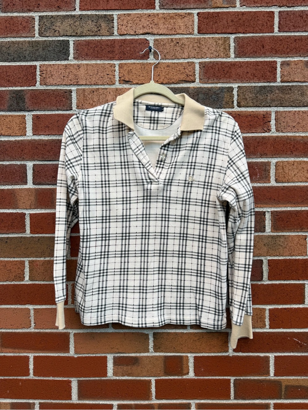 Burberry London Check Long Sleeve Polo Shirt 100% Cotton Size Large